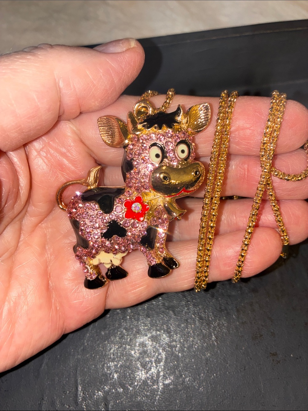 Pink Sparkle Cow Pendant Necklace. Cutest Cow Ever!